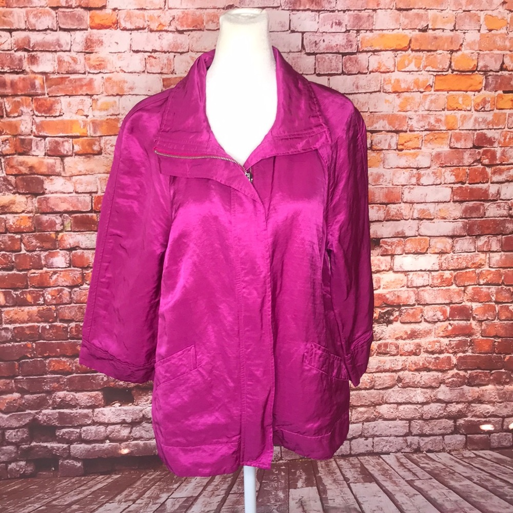 Charter Club Fuchsia Pink Linen Blend Satin Blazer Jacket